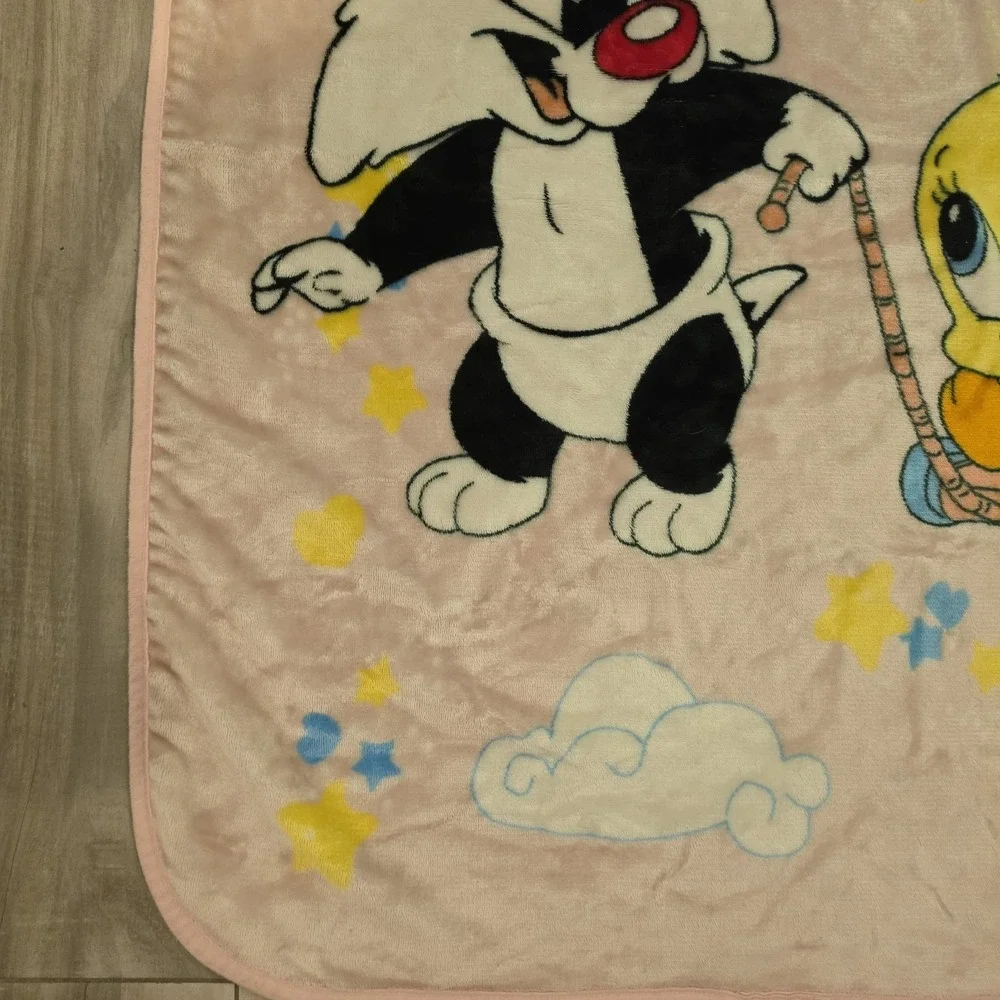 Vintage Baby Looney Tunes Sylvester Tweety Bird Minky Plush Crib Blanket 1999